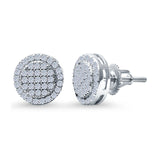 Stud Earrings Screw Back Round Design Simulated CZ 925 Sterling Silver