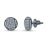 Hip Hop Round Stud Earrings Simulated CZ Screw Back 925 Sterling Silver
