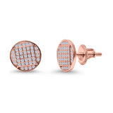 Hip Hop Round Stud Earrings Simulated CZ Screw Back 925 Sterling Silver