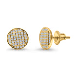 Hip Hop Round Stud Earrings Simulated CZ Screw Back 925 Sterling Silver