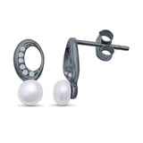 Circle Pearl Stud Earrings Simulated CZ 925 Sterling Silver