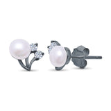 Elegant Pearl Stud Earrings Simulated CZ 925 Sterling Silver