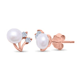 Elegant Pearl Stud Earrings Simulated CZ 925 Sterling Silver
