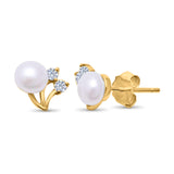 Elegant Pearl Stud Earrings Simulated CZ 925 Sterling Silver