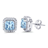 Stud Earrings Wedding Bridal Princess Simulated Cubic Zirconia Solid 925 Sterling Silver