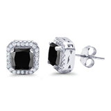 Stud Earrings Wedding Bridal Princess Simulated Cubic Zirconia Solid 925 Sterling Silver