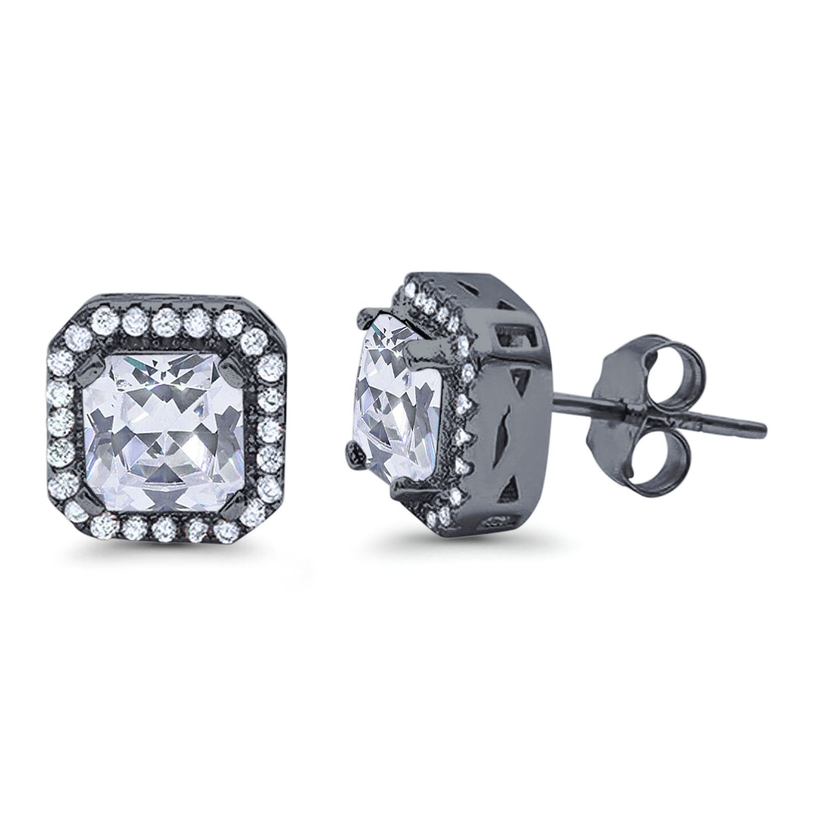Stud Earrings Wedding Bridal Princess Simulated Cubic Zirconia Solid 925 Sterling Silver