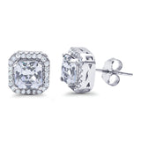 Stud Earrings Wedding Bridal Princess Simulated Cubic Zirconia Solid 925 Sterling Silver