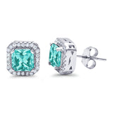 Stud Earrings Wedding Bridal Princess Simulated Cubic Zirconia Solid 925 Sterling Silver