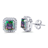 Stud Earrings Wedding Bridal Princess Simulated Cubic Zirconia Solid 925 Sterling Silver