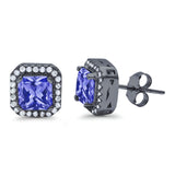 Stud Earrings Wedding Bridal Princess Simulated Cubic Zirconia Solid 925 Sterling Silver