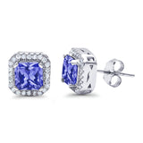 Stud Earrings Wedding Bridal Princess Simulated Cubic Zirconia Solid 925 Sterling Silver