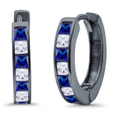 Half Eternity Hoop Earrings Princess Cut Simulated CZ 925 Sterling Silver (14mm)