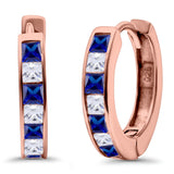 Half Eternity Hoop Earrings Princess Cut Simulated CZ 925 Sterling Silver (14mm)