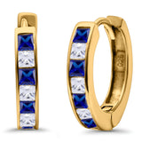 Half Eternity Hoop Earrings Princess Cut Simulated CZ 925 Sterling Silver (14mm)