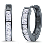Half Eternity Hoop Earrings Princess Cut Simulated CZ 925 Sterling Silver (14mm)