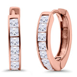 Half Eternity Hoop Earrings Princess Cut Simulated CZ 925 Sterling Silver (14mm)