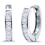 Half Eternity Hoop Earrings Princess Cut Simulated CZ 925 Sterling Silver (14mm)