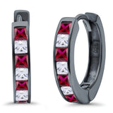 Half Eternity Hoop Earrings Princess Cut Simulated CZ 925 Sterling Silver (14mm)