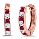 Half Eternity Hoop Earrings Princess Cut Simulated CZ 925 Sterling Silver (14mm)