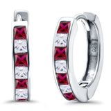 Half Eternity Hoop Earrings Princess Cut Simulated CZ 925 Sterling Silver (14mm)