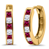 Half Eternity Hoop Earrings Princess Cut Simulated CZ 925 Sterling Silver (14mm)