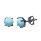 Round Natural Larimar CZ Stud Earrings 925 Sterling Silver 3MM-10MM