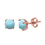 Round Natural Larimar CZ Stud Earrings 925 Sterling Silver 3MM-10MM