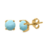 Round Natural Larimar CZ Stud Earrings 925 Sterling Silver 3MM-10MM