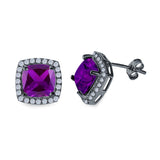Cushion Cut Stud Earrings Simulated CZ 925 Sterling Silver