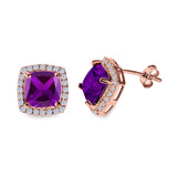Cushion Cut Stud Earrings Simulated CZ 925 Sterling Silver