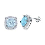 Cushion Cut Stud Earrings Simulated CZ 925 Sterling Silver