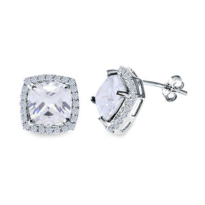 Cushion Cut Stud Earrings Simulated CZ 925 Sterling Silver