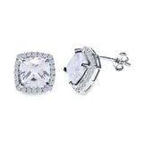 Cushion Cut Stud Earrings Simulated CZ 925 Sterling Silver