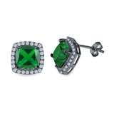 Cushion Cut Stud Earrings Simulated CZ 925 Sterling Silver