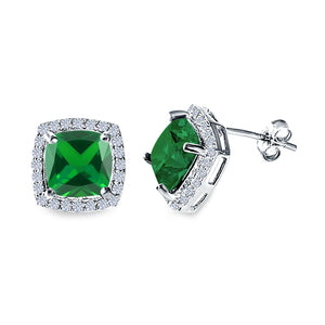 Cushion Cut Stud Earrings Simulated CZ 925 Sterling Silver