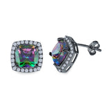 Cushion Cut Stud Earrings Simulated CZ 925 Sterling Silver