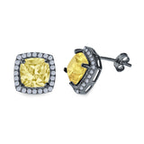 Cushion Cut Stud Earrings Simulated CZ 925 Sterling Silver