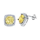 Cushion Cut Stud Earrings Simulated CZ 925 Sterling Silver