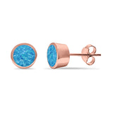 Bezel Stud Earring Round Lab Created Opal 925 Sterling Silver (7mm)