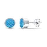 Bezel Stud Earring Round Lab Created Opal 925 Sterling Silver (7mm)