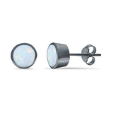 Bezel Stud Earring Round Lab Created Opal 925 Sterling Silver (7mm)