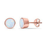 Bezel Stud Earring Round Lab Created Opal 925 Sterling Silver (7mm)