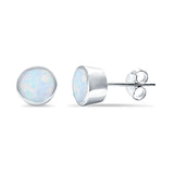 Bezel Stud Earring Round Lab Created Opal 925 Sterling Silver (7mm)