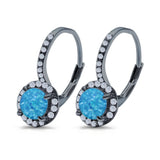 Round Lab Created Opal Earrings Simulated CZ Lever Back 925 Sterling Silver