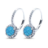 Round Lab Created Opal Earrings Simulated CZ Lever Back 925 Sterling Silver