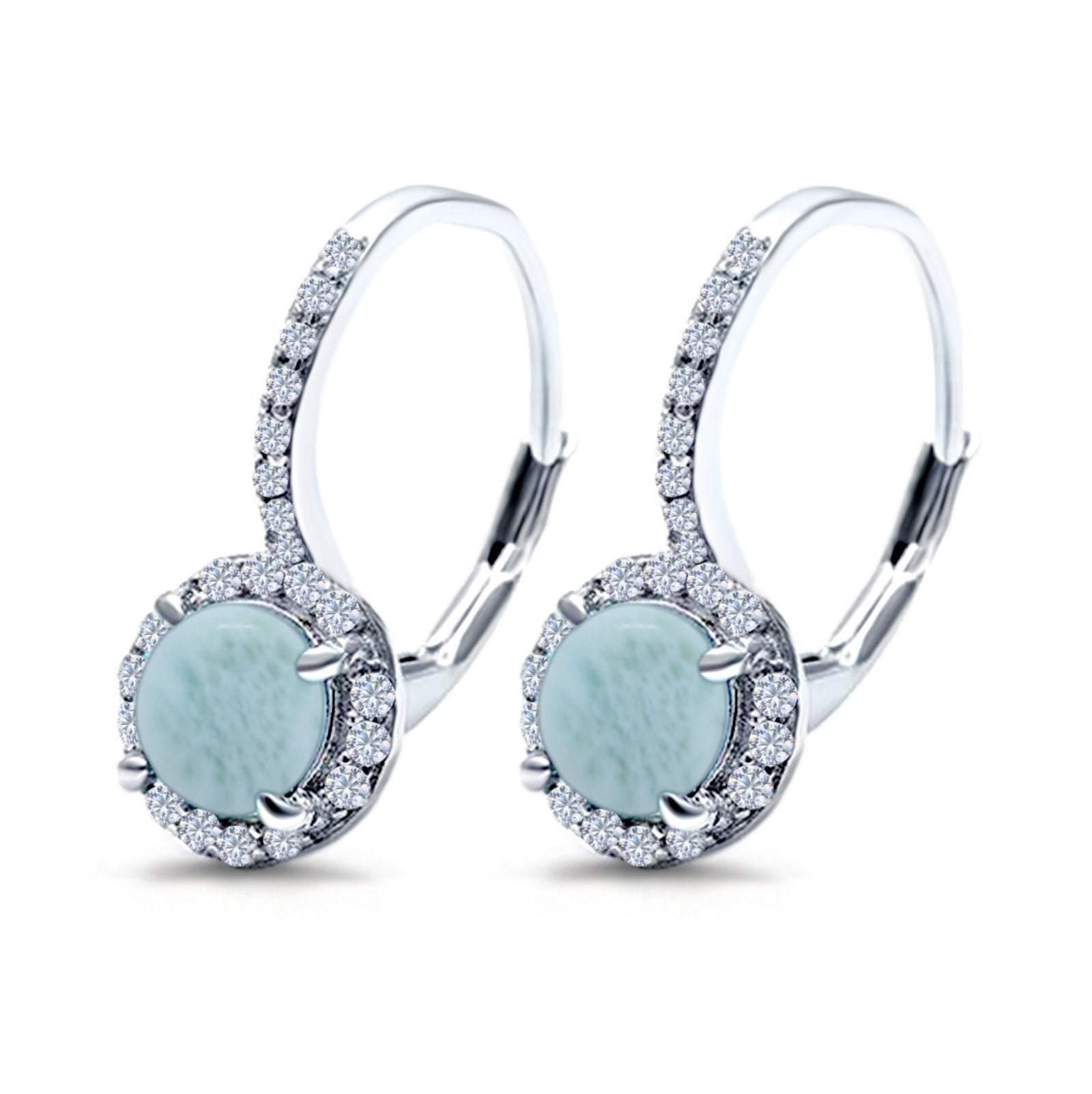 Round Lab Created Opal Earrings Simulated CZ Lever Back 925 Sterling S Blue Apple Jewelry