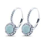 Round Lab Created Opal Earrings Simulated CZ Lever Back 925 Sterling Silver