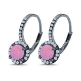 Round Lab Created Opal Earrings Simulated CZ Lever Back 925 Sterling Silver