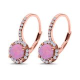 Round Lab Created Opal Earrings Simulated CZ Lever Back 925 Sterling Silver